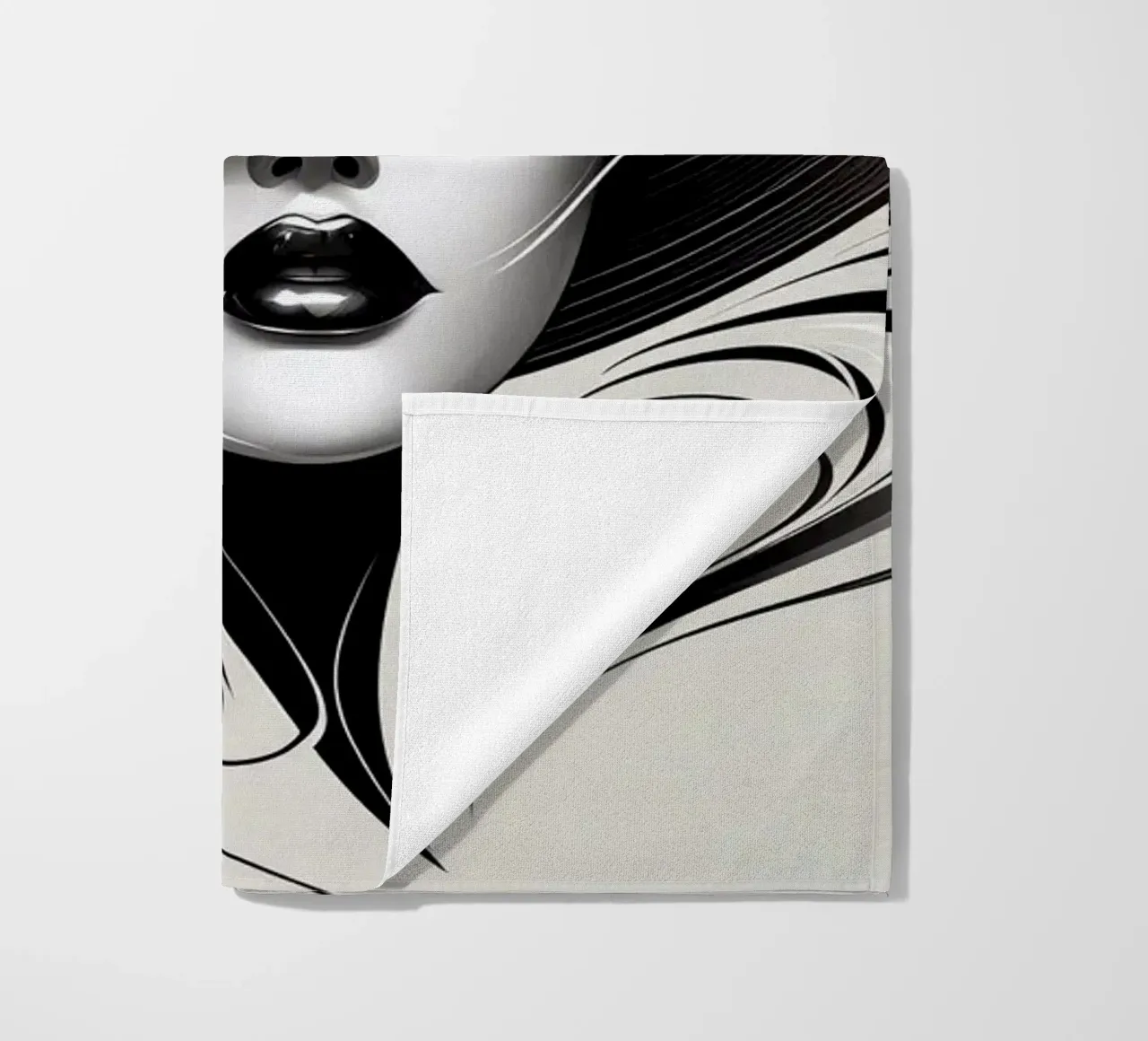 Illustrazione di una donna con un grande cappello in bianco e nero telo mare da BenCoStyle