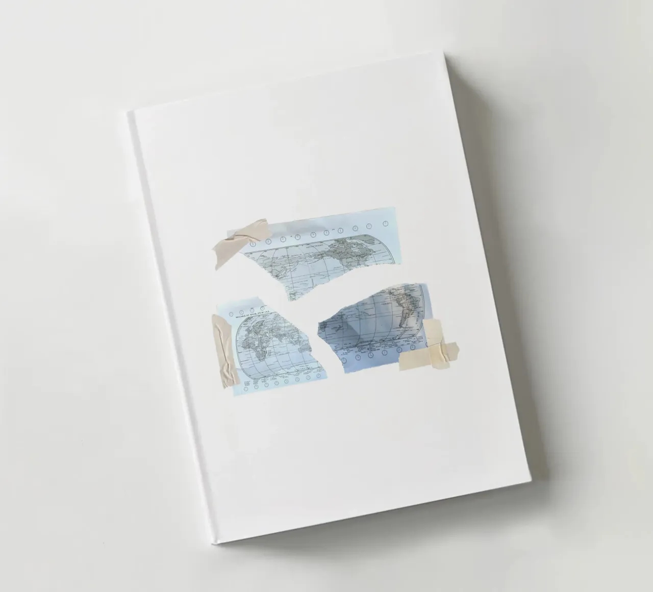 torn world map and scotch tape notebook by morphinaeblue