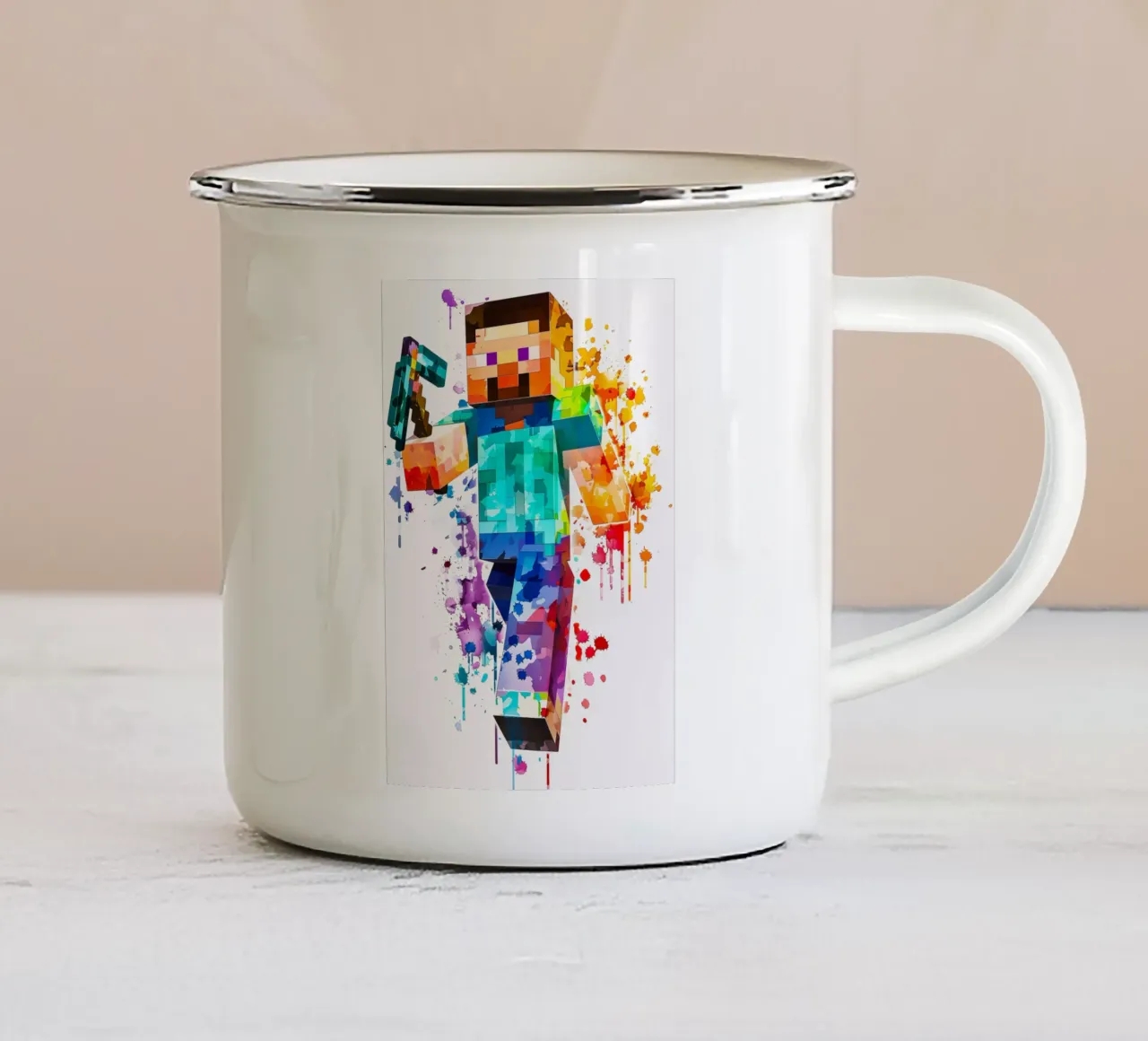 Minecraft Steve Painting taza de esmalte de CreativeStudio
