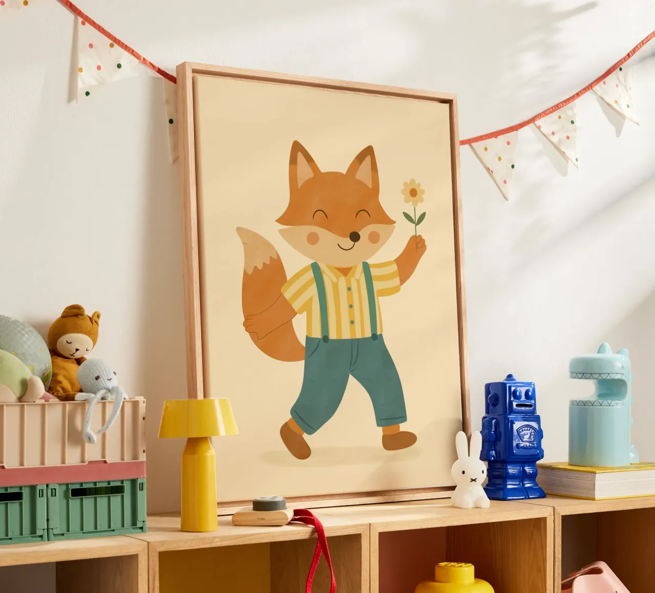 De vos canvas met Baklijst van kokoprint