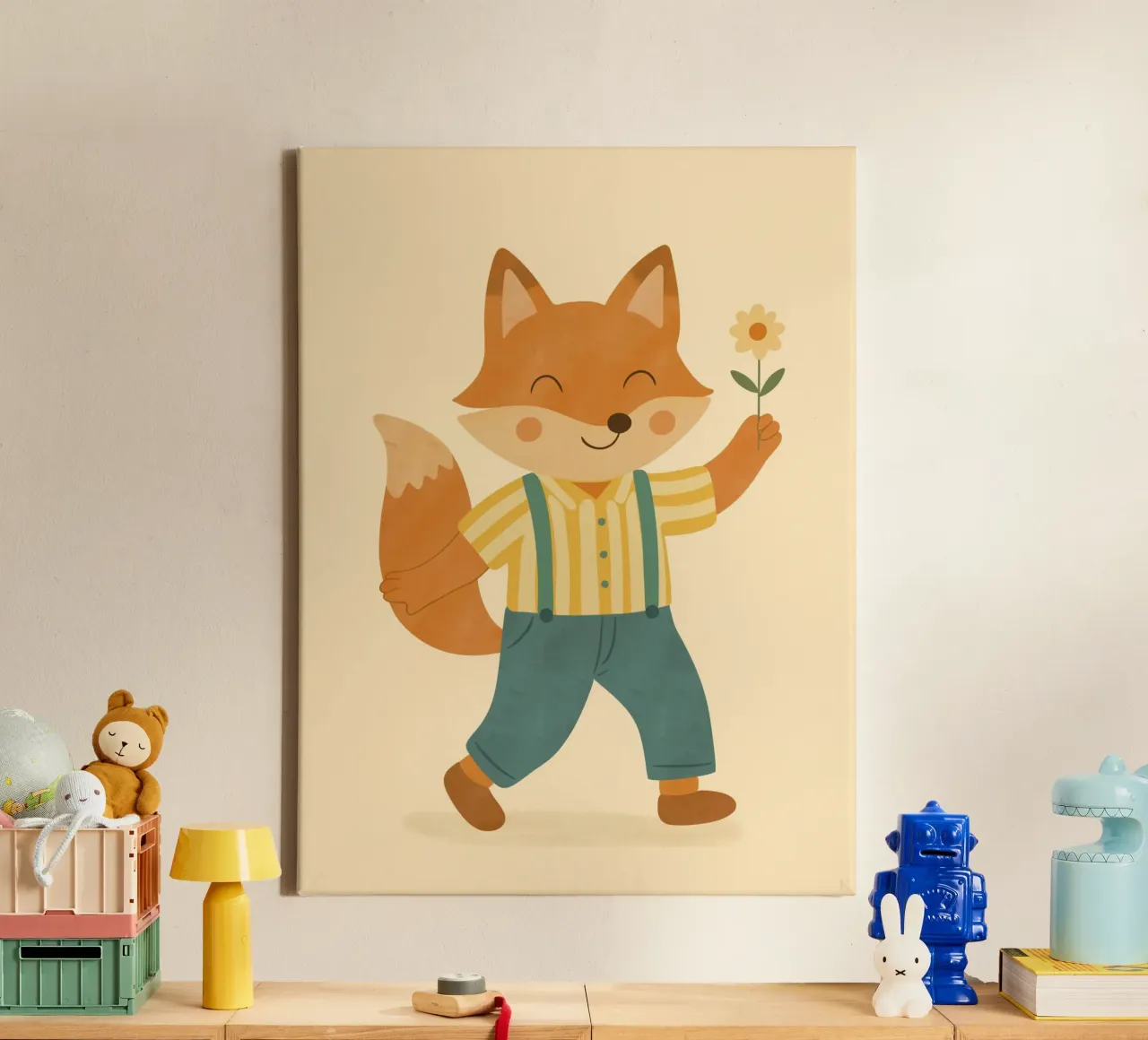 De vos canvas met Baklijst van kokoprint
