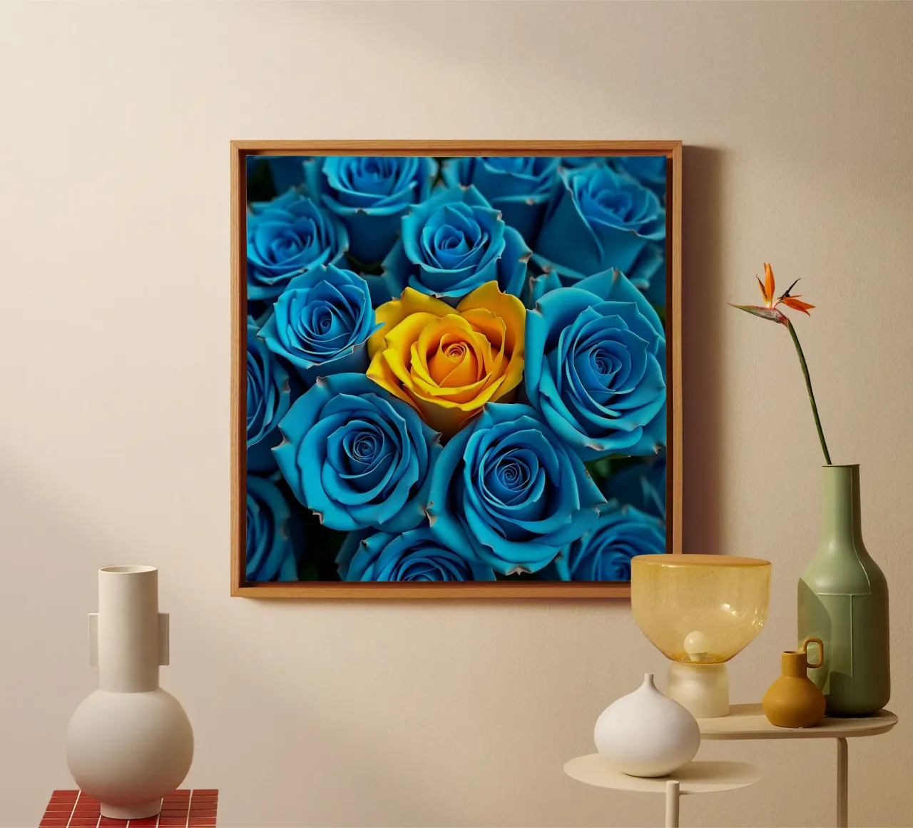 rose_blu_gialle_1 tela con Cornice a cassetta da Farb- und Blütenzauber by LK