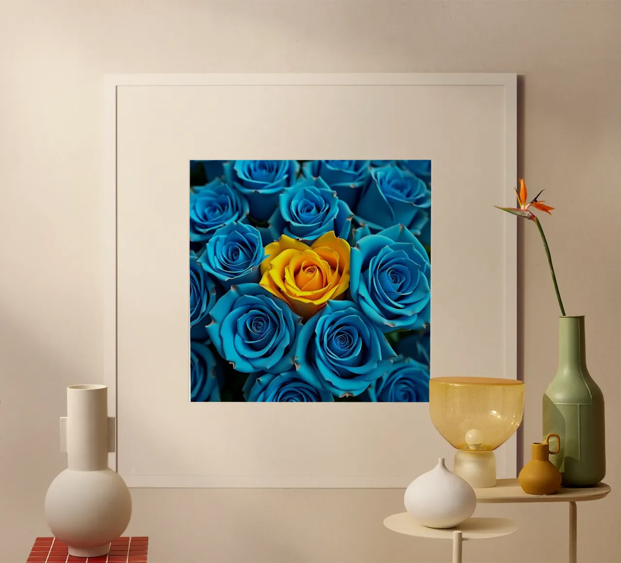 rose_blu_gialle_1 poster con telaio in alluminio da Farb- und Blütenzauber by LK