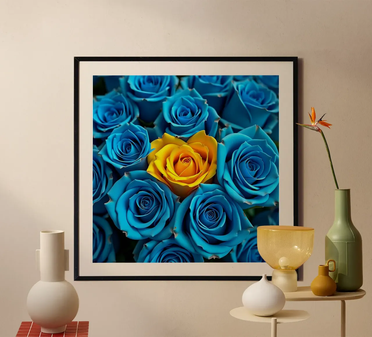 rose_blu_gialle_1 poster con telaio in alluminio da Farb- und Blütenzauber by LK