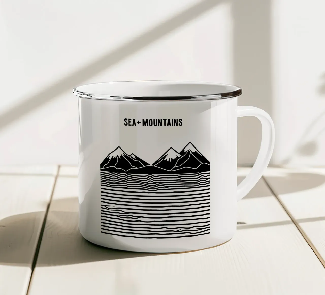 Line art mare + montagne tazza in smalto da Autofocus