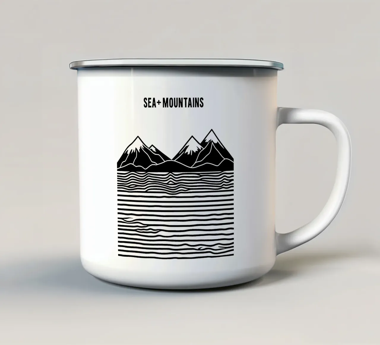 Line art mare + montagne tazza in smalto da Autofocus