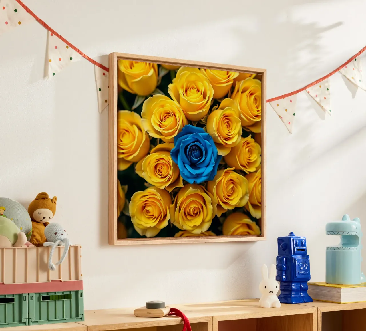 rozen_geel_blauw_1 canvas met Baklijst van Farb- und Blütenzauber by LK