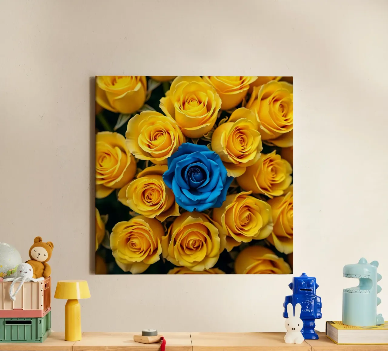 rozen_geel_blauw_1 canvas met Baklijst van Farb- und Blütenzauber by LK
