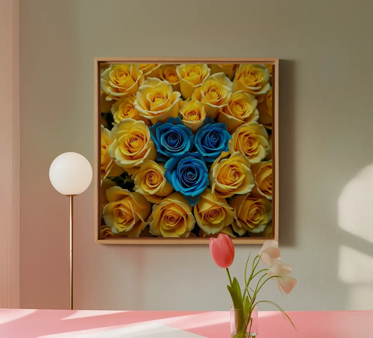 rozen_geel_blauw_2 canvas met Baklijst van Farb- und Blütenzauber by LK