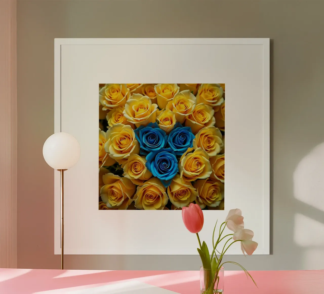 rose_giallo_blu_2 poster con telaio in alluminio da Farb- und Blütenzauber by LK