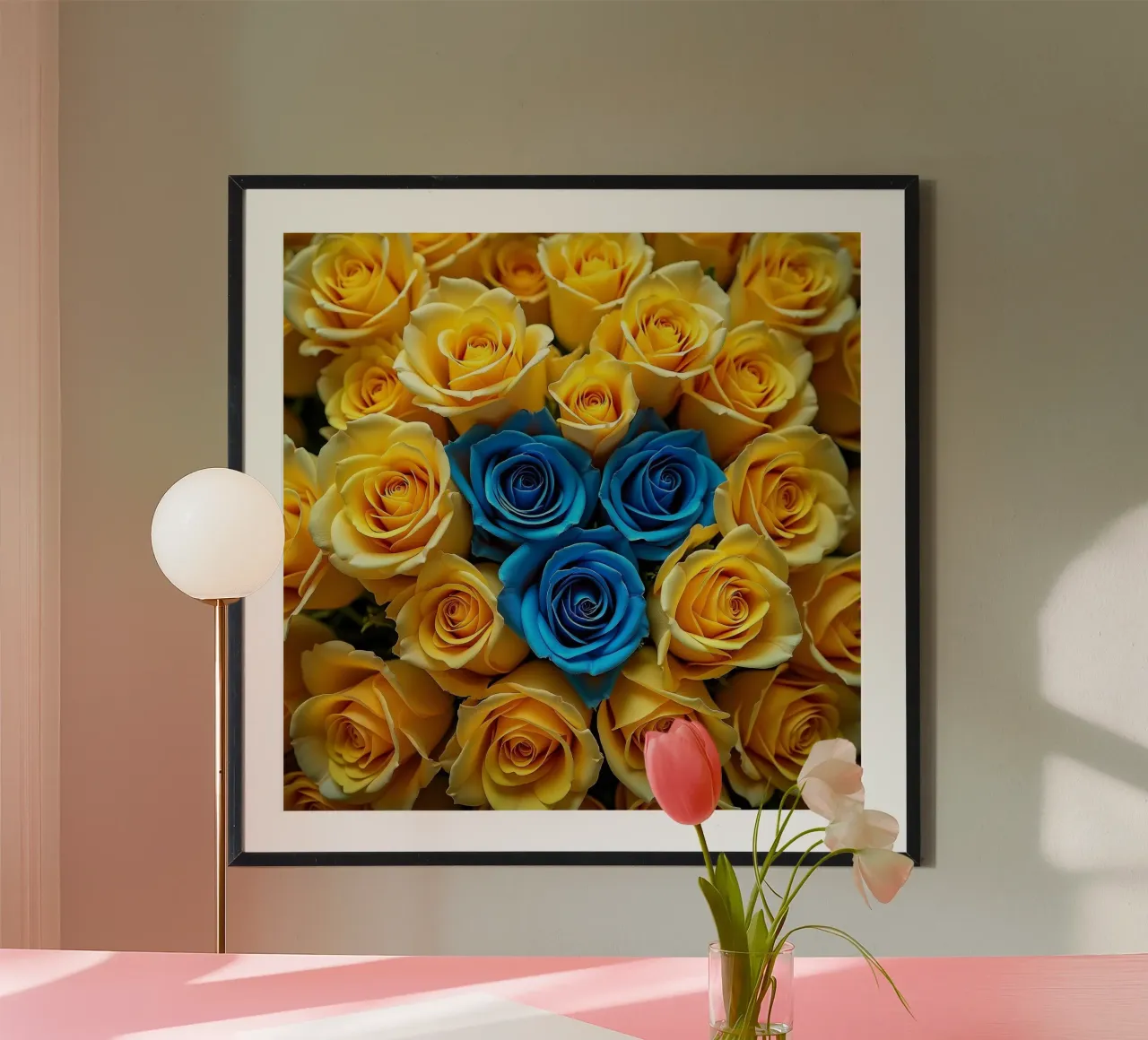 rose_giallo_blu_2 poster con telaio in alluminio da Farb- und Blütenzauber by LK