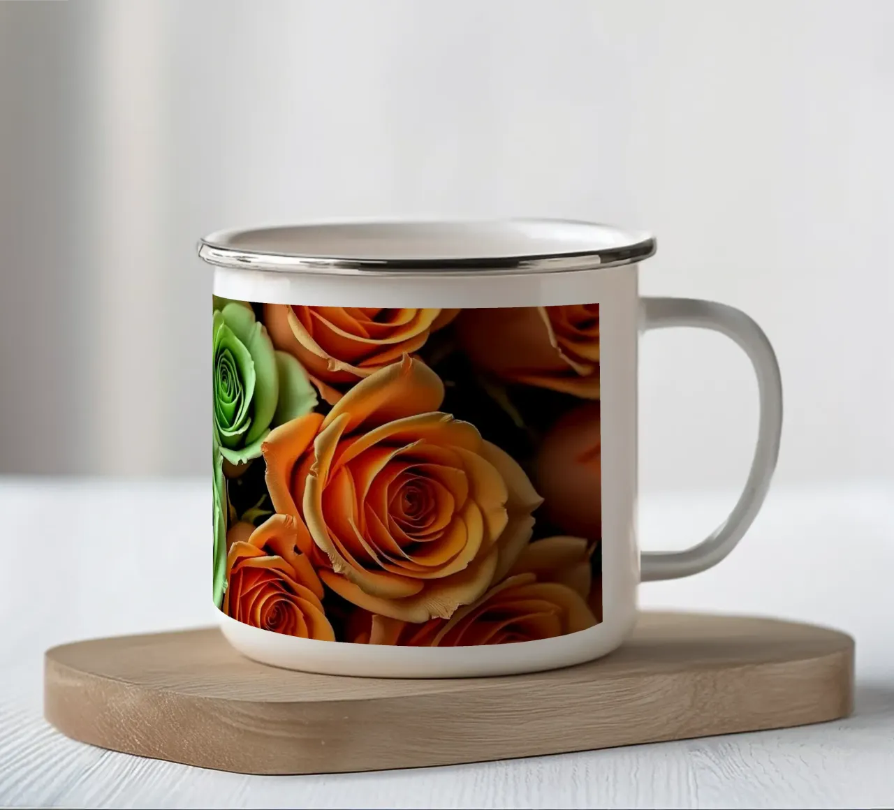 rose_arancio_verde tazza in smalto da Farb- und Blütenzauber by LK