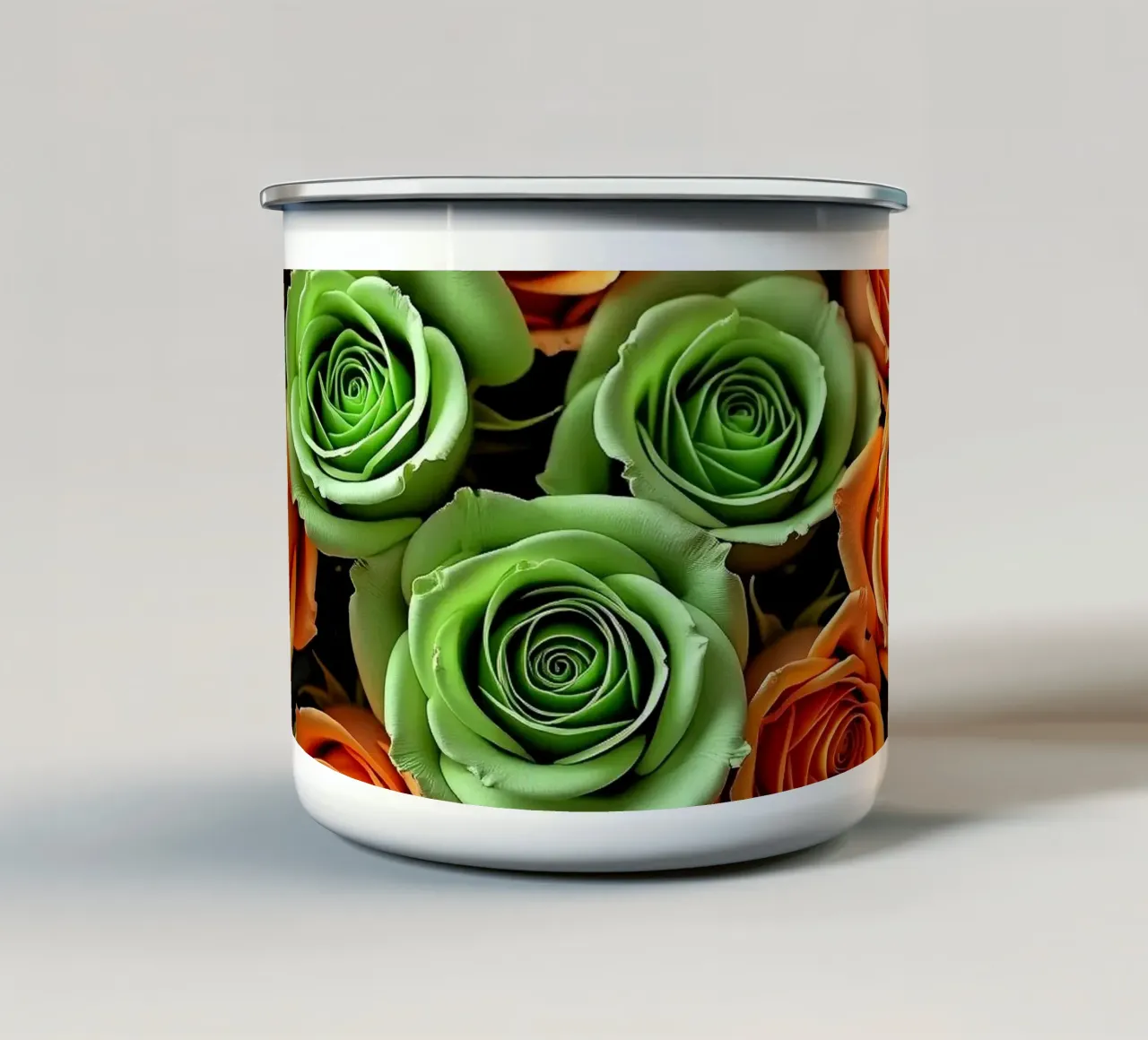 rose_arancio_verde tazza in smalto da Farb- und Blütenzauber by LK