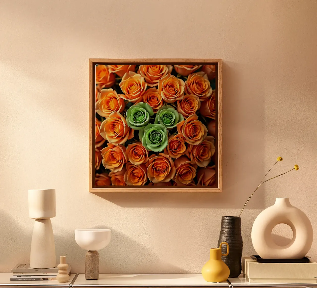 rose_arancio_verde tela con Cornice a cassetta da Farb- und Blütenzauber by LK