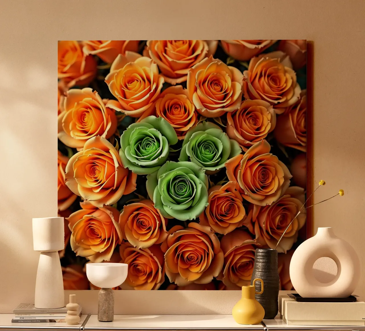 rose_arancio_verde tela con Cornice a cassetta da Farb- und Blütenzauber by LK