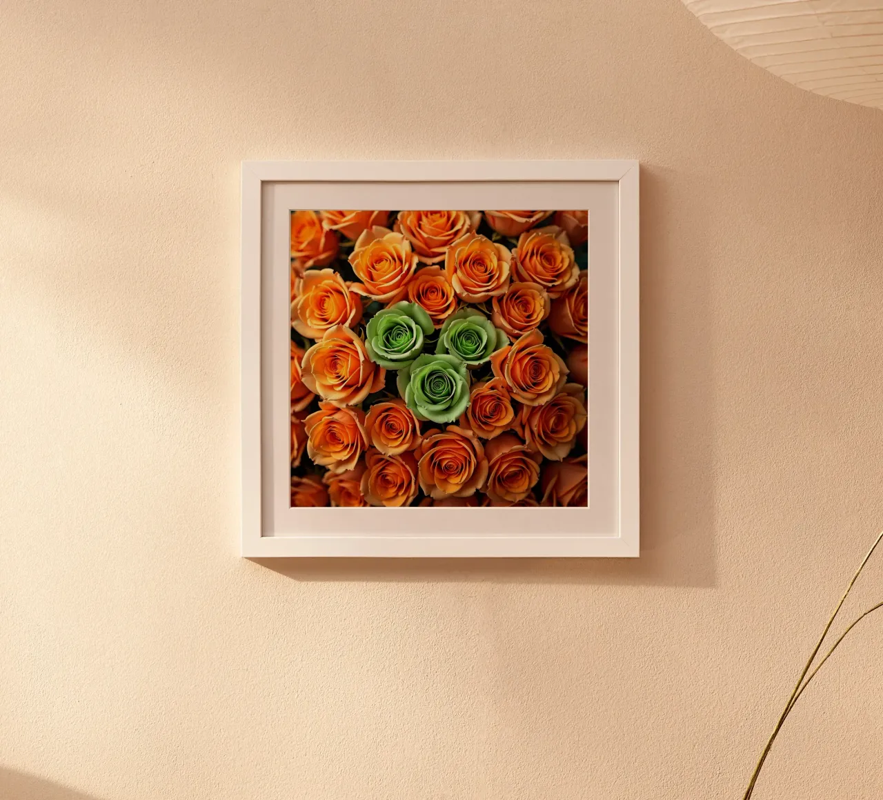 rose_arancio_verde poster con telaio in alluminio da Farb- und Blütenzauber by LK