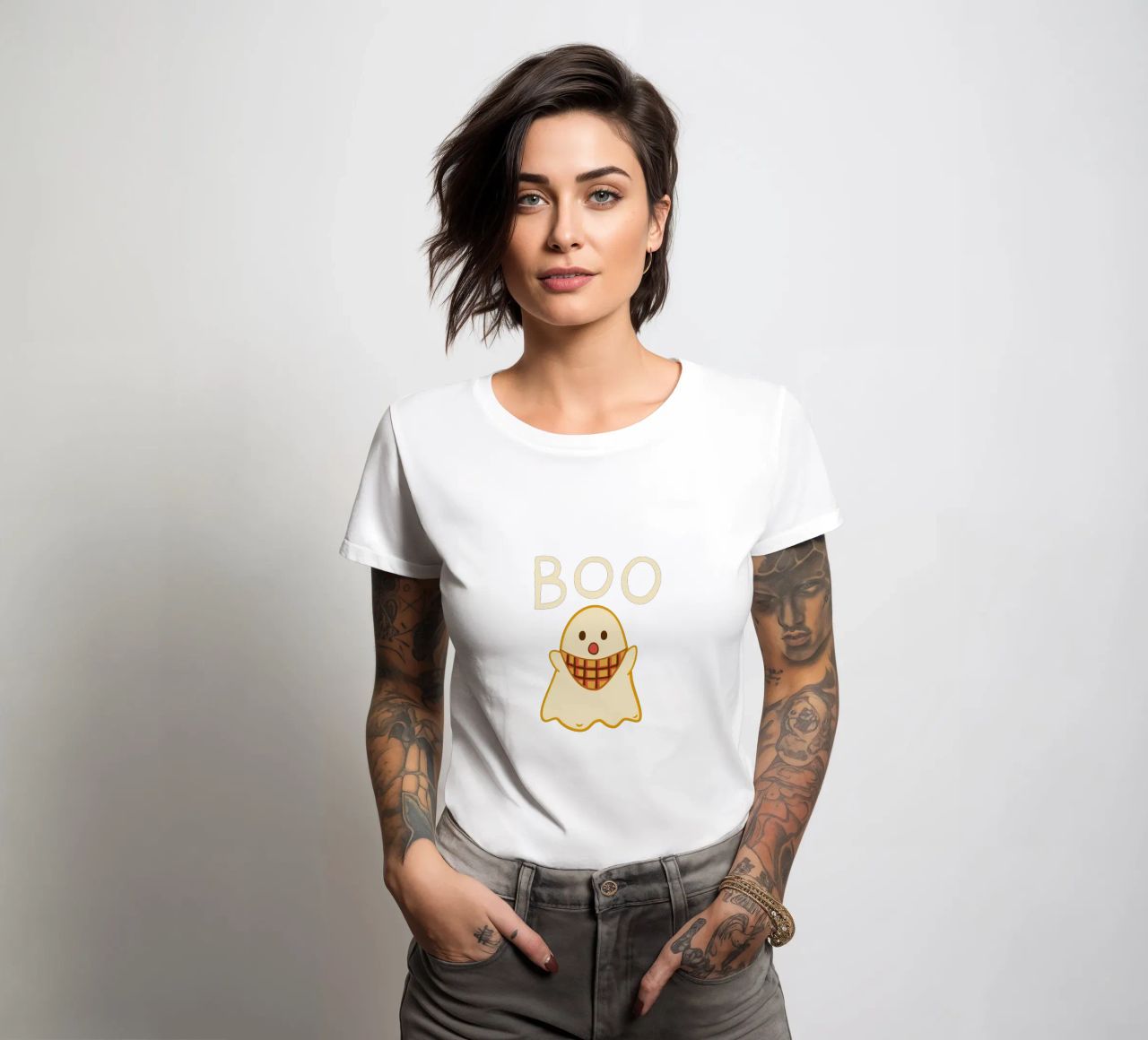 ¡Boo! Lindo fantasma con bufanda triangular camiseta de mujer de klossisch