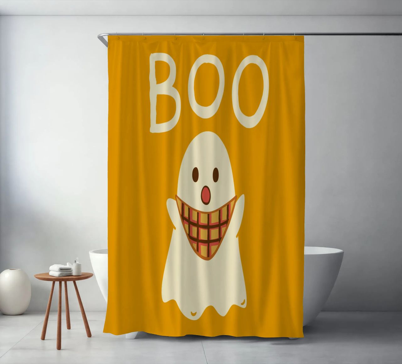 ¡Boo! Lindo fantasma con bufanda triangular cortina de baño de klossisch