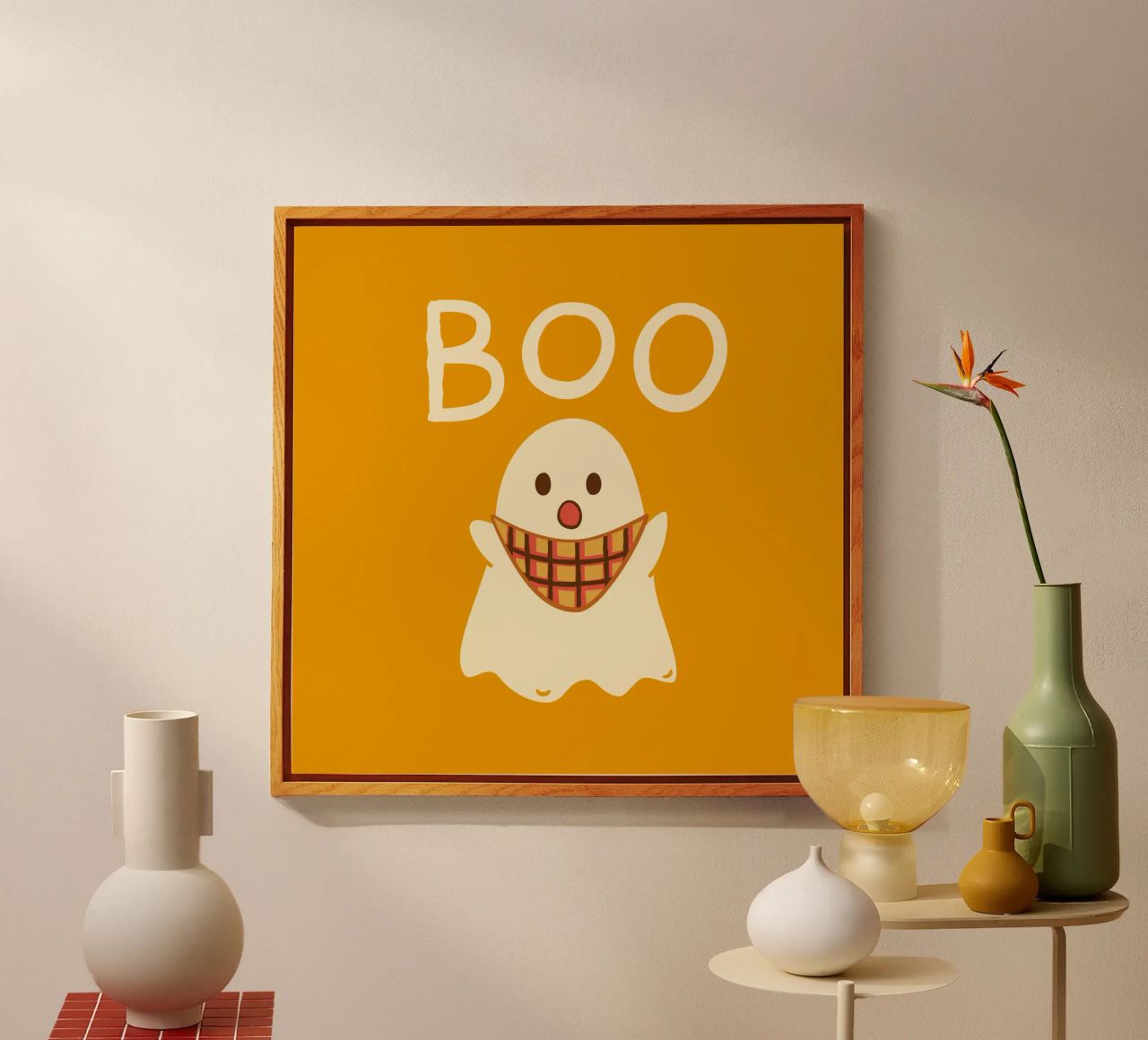 ¡Boo! Lindo fantasma con bufanda triangular metacrilato de klossisch