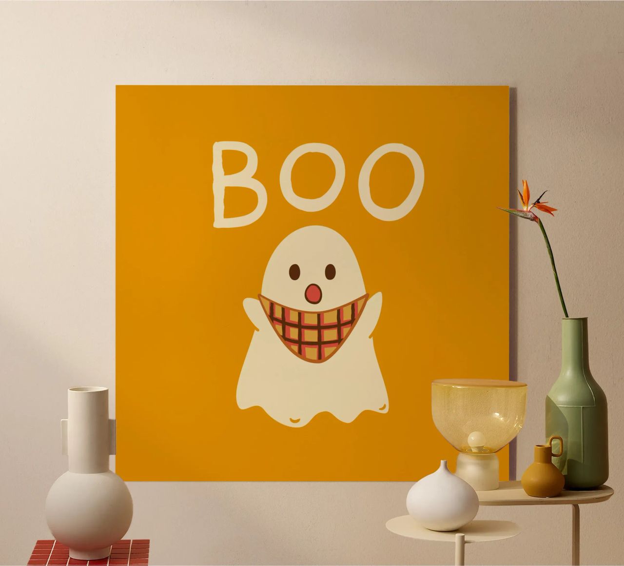 ¡Boo! Lindo fantasma con bufanda triangular metacrilato de klossisch