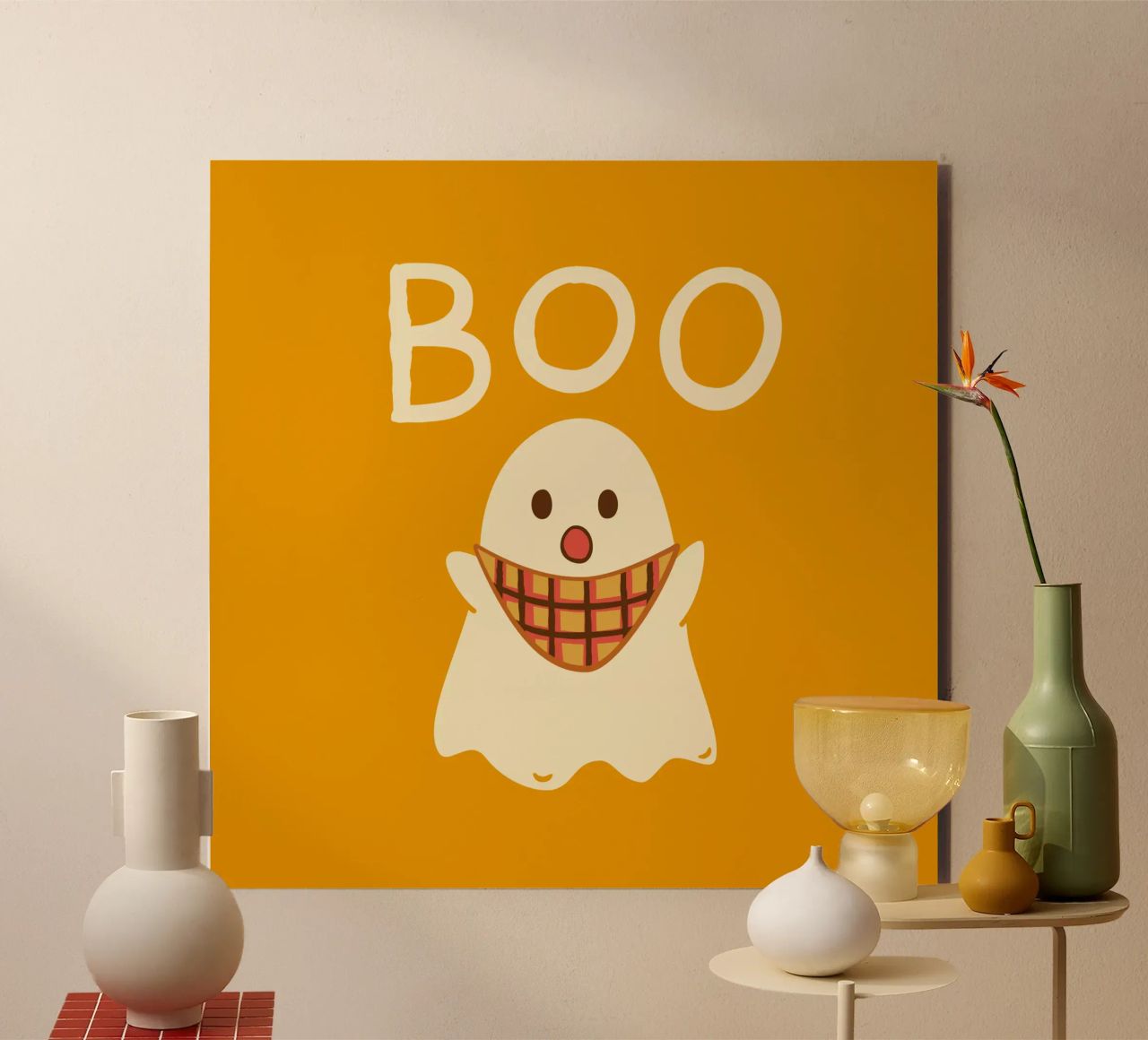¡Boo! Lindo fantasma con bufanda triangular aluminio dibond de klossisch