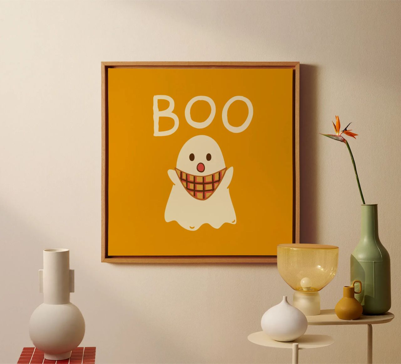 ¡Boo! Lindo fantasma con bufanda triangular lienzo de klossisch