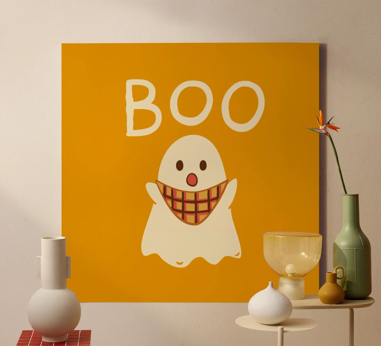 ¡Boo! Lindo fantasma con bufanda triangular lienzo de klossisch