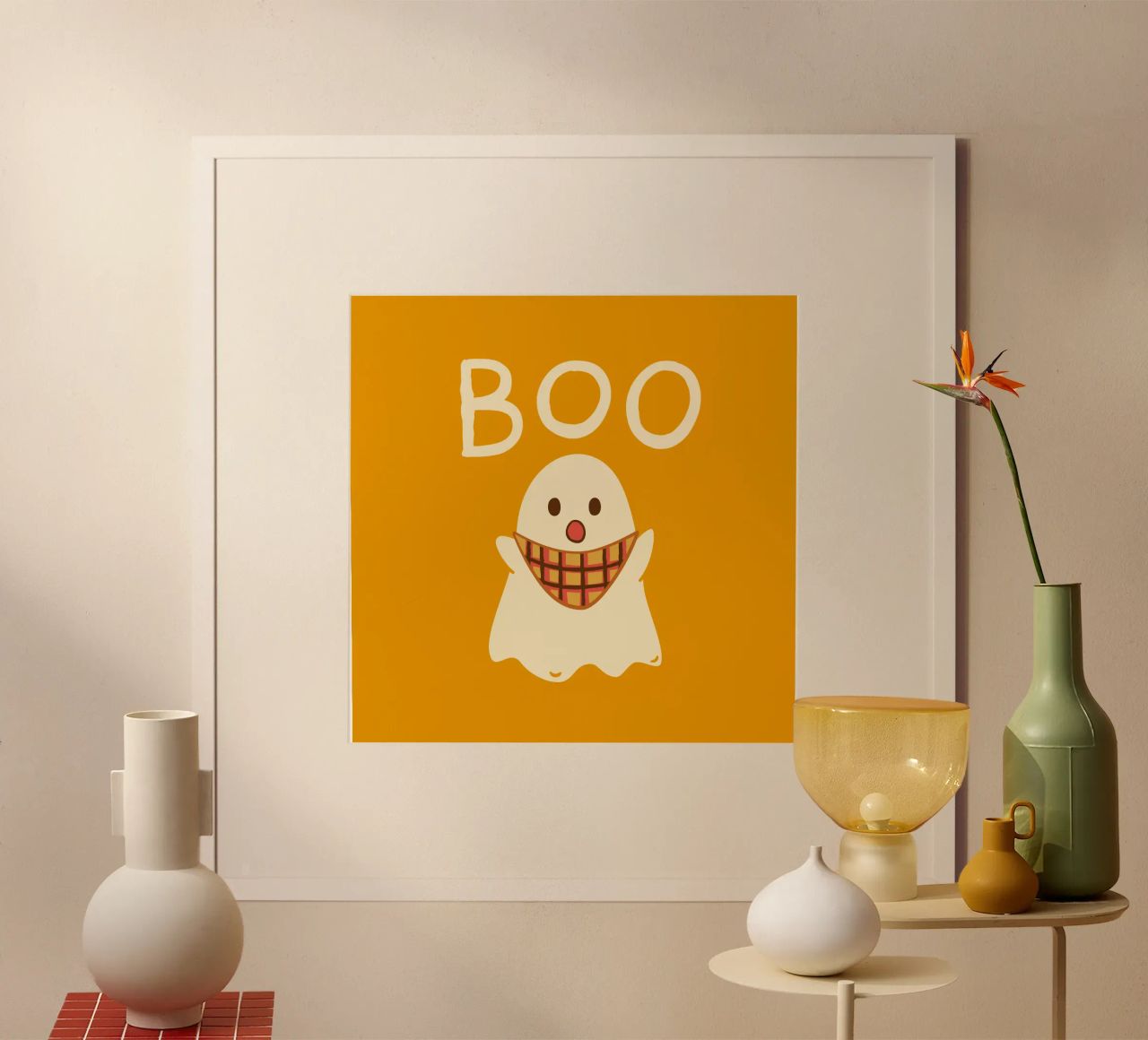 ¡Boo! Lindo fantasma con bufanda triangular hahnemühle de klossisch