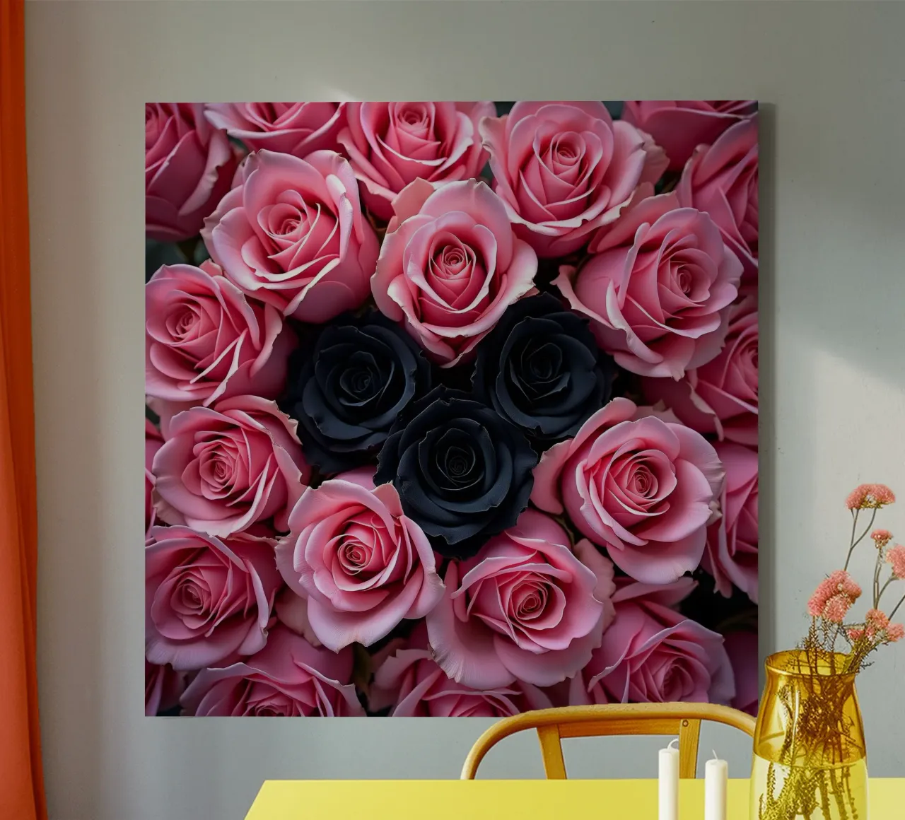Rose_rosa_nero_2 tela con Cornice a cassetta da Farb- und Blütenzauber by LK