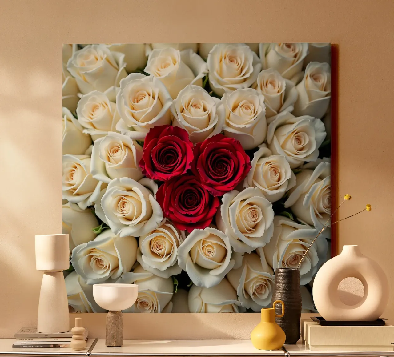 rose_bianco_rosso_2 tela con Cornice a cassetta da Farb- und Blütenzauber by LK
