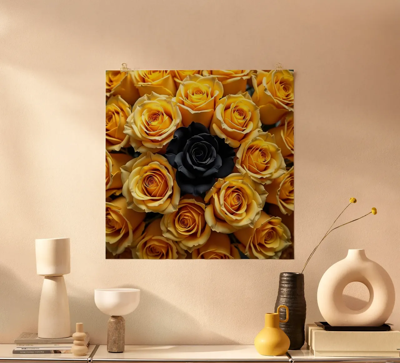 rose_giallo_nero_1 poster con telaio in alluminio da Farb- und Blütenzauber by LK