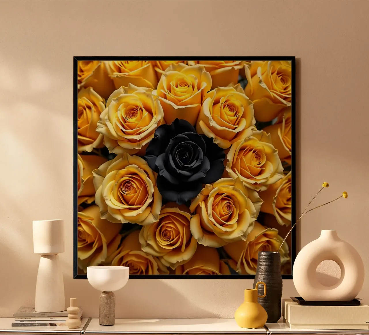 rose_giallo_nero_1 poster con telaio in alluminio da Farb- und Blütenzauber by LK
