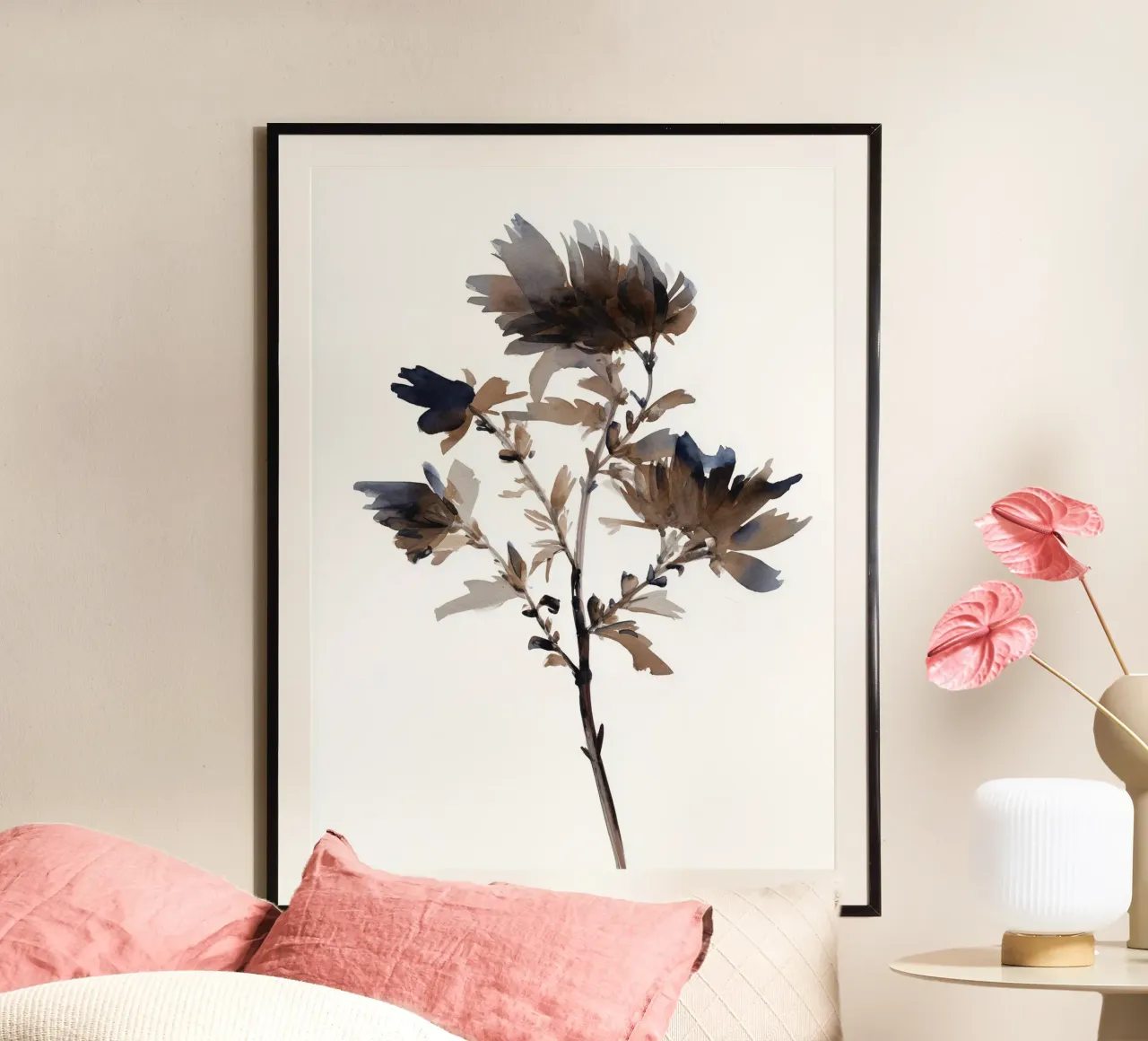 Sepia Bloom poster con telaio in plastica da Sophia Calder Studio