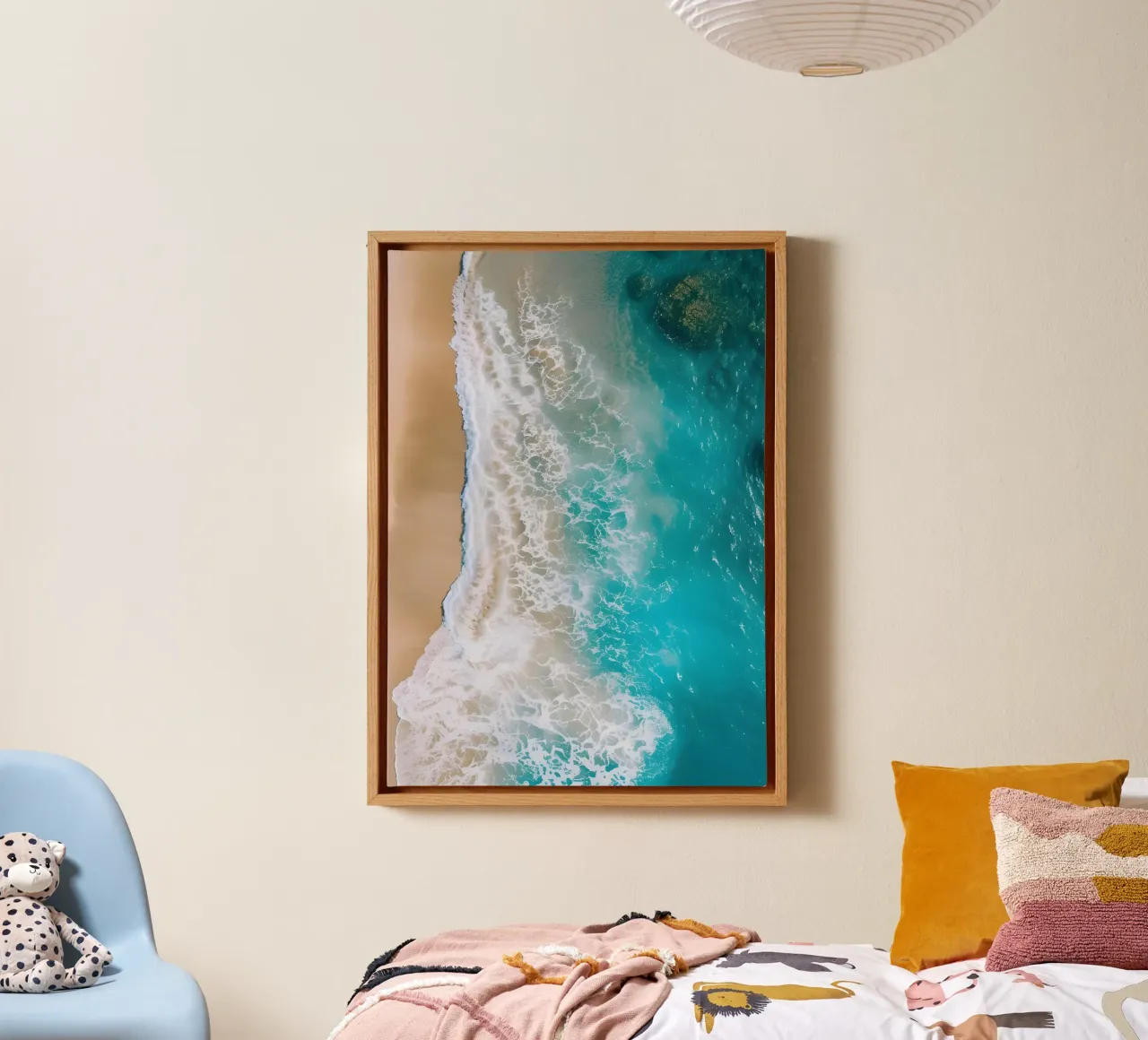 Aerial Beach View, Ocean Waves Wall Art canvas with Floater frame by dawnthesea