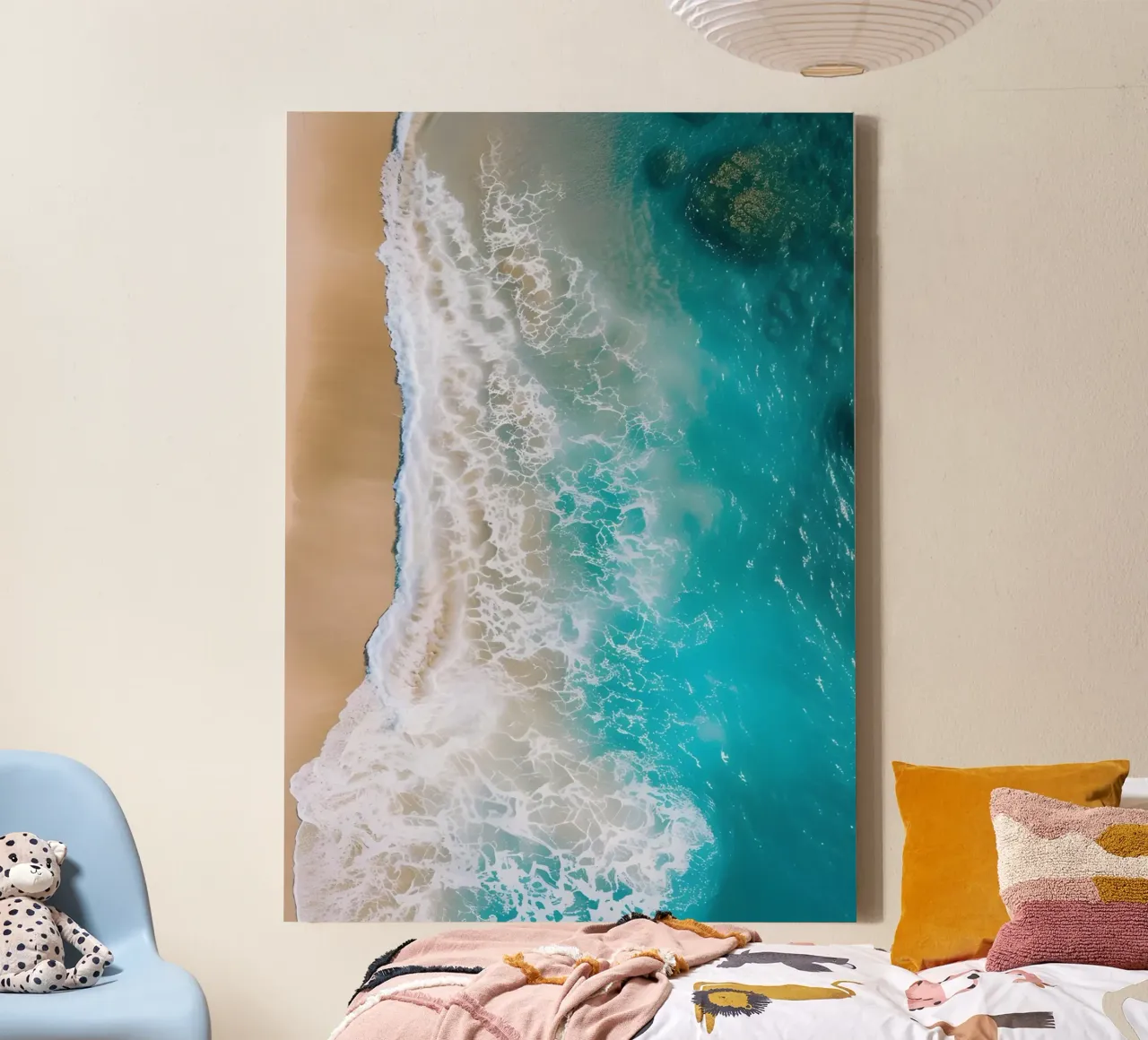 Aerial Beach View, Ocean Waves Wall Art canvas with Floater frame by dawnthesea