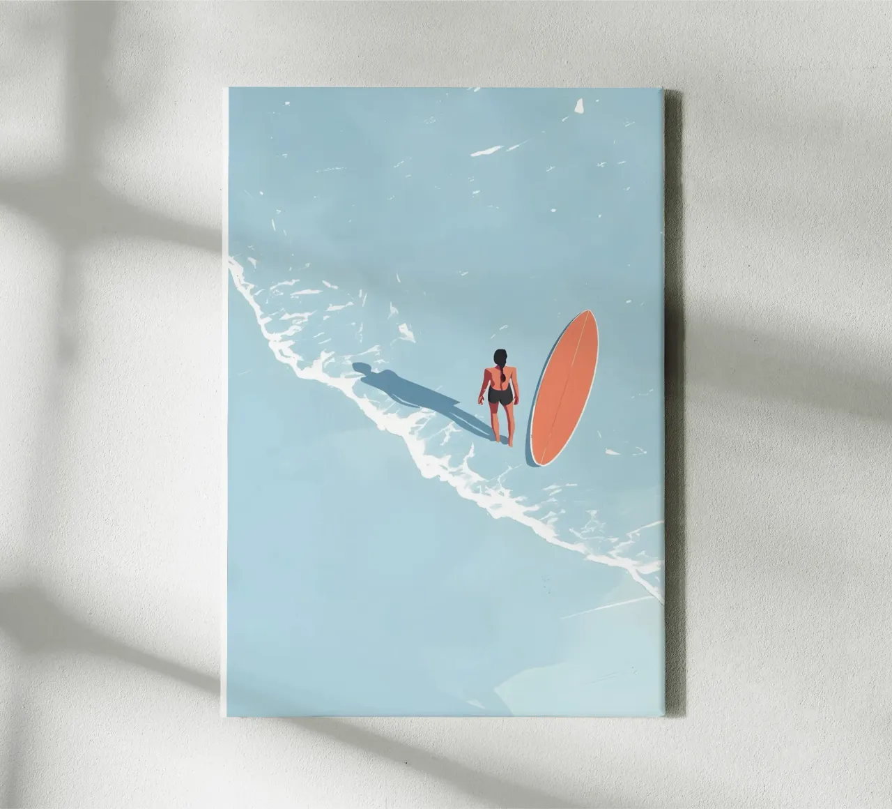 Solo Surfer, Ocean Waves and Surfboard canvas with Floater frame by dawnthesea