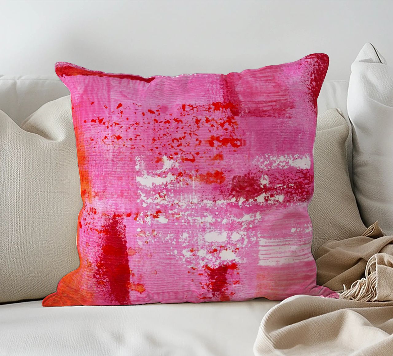Surfaces 13 | Very Hot Pink & Red | Abstract Painting Kissen von sabidussi
