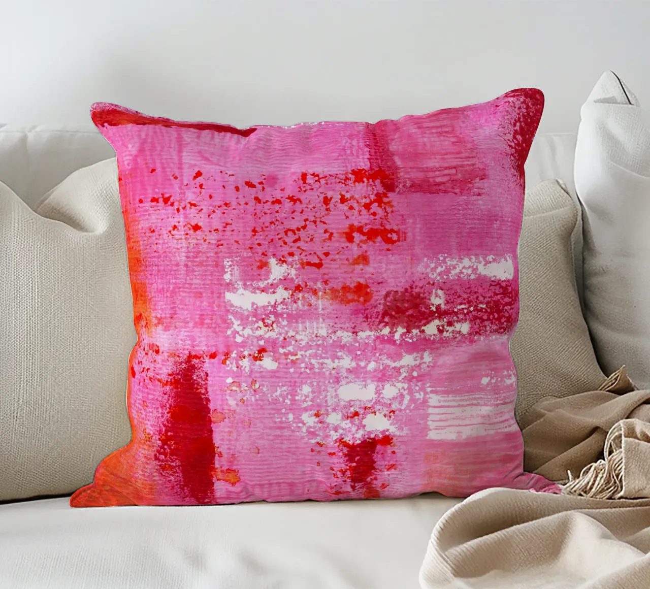 Surfaces 13 | Very Hot Pink & Red | Abstract Painting cuscino da sabidussi