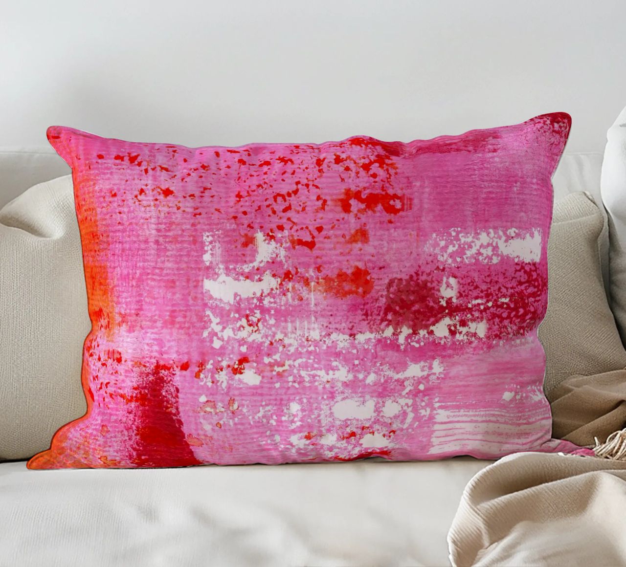 Surfaces 13 | Very Hot Pink & Red | Abstract Painting Kissen von sabidussi
