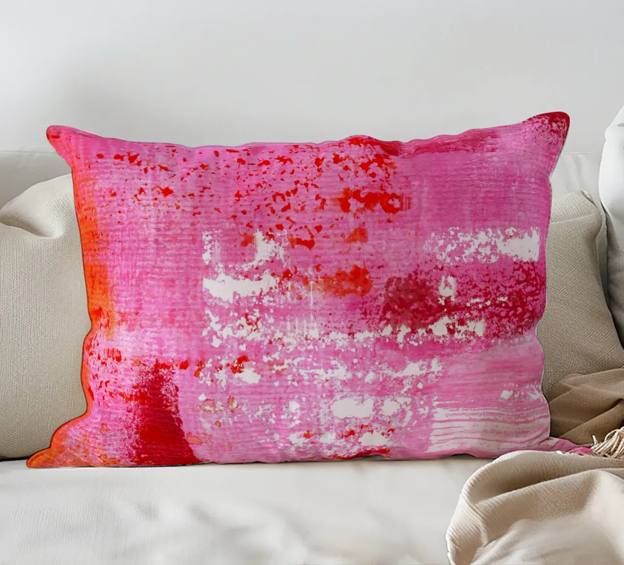 Surfaces 13 | Very Hot Pink & Red | Abstract Painting cuscino da sabidussi