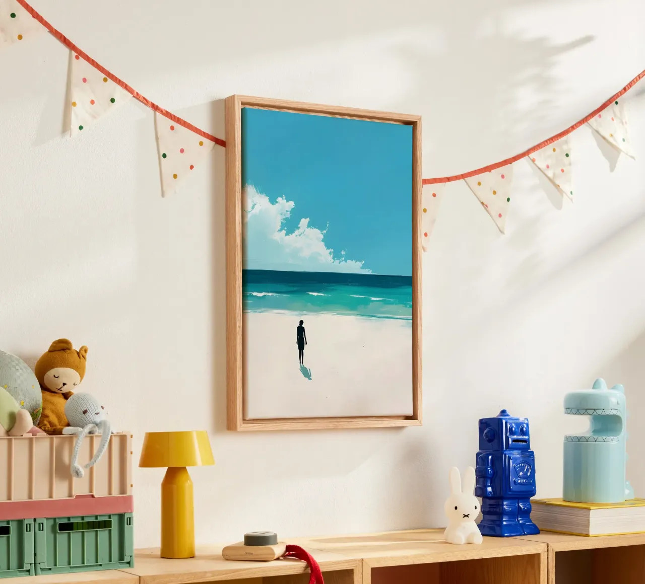 Solitary Figure on Beach, Coastal Art Print canvas with Floater frame by dawnthesea