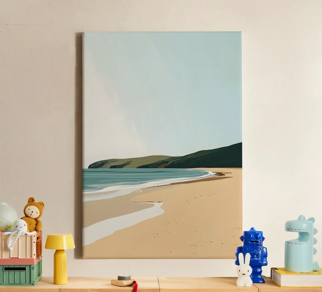 Minimalistisch strandlandschap, kustkunstdruk canvas met Baklijst van dawnthesea