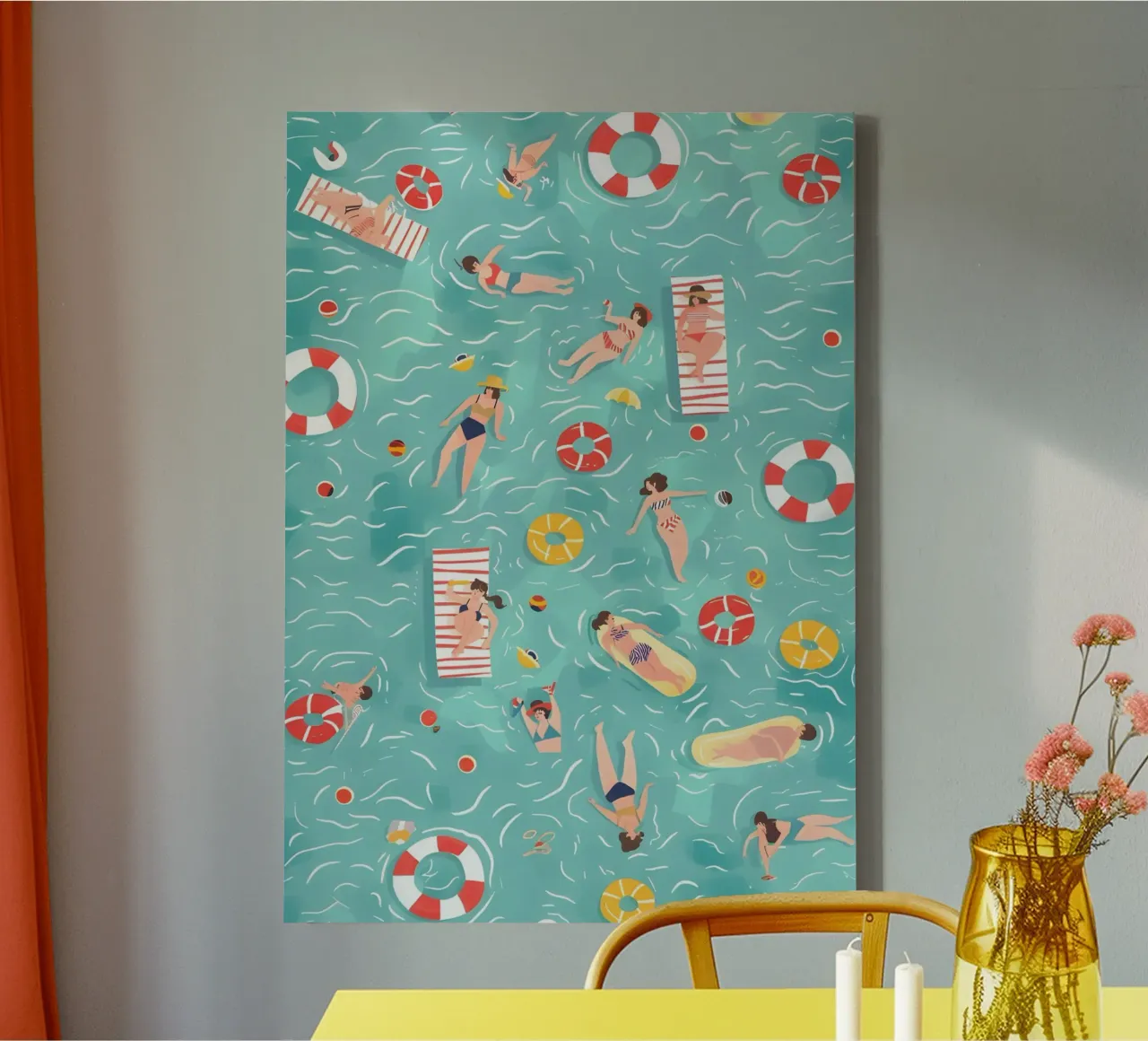 Summer Pool Party, Aerial Water Fun Print canvas with Floater frame by dawnthesea