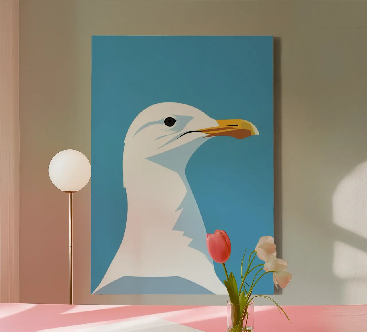 Minimalistische zeemeeuw, moderne kustkunst canvas met Baklijst van dawnthesea