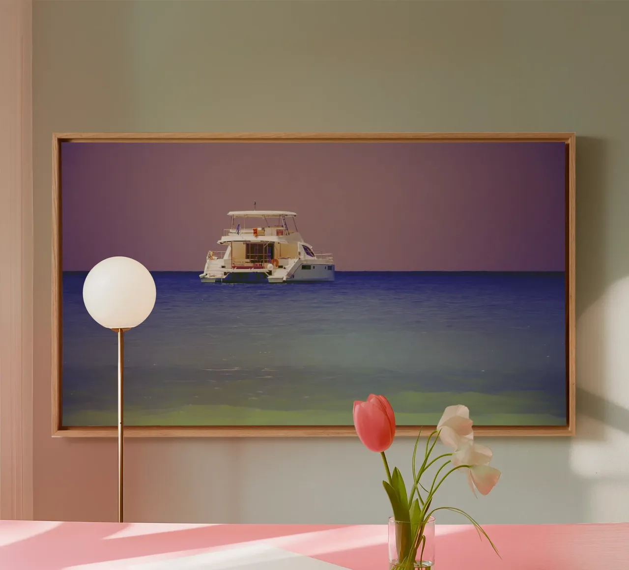 Droomreis - kleurrijke zeegezicht print (Griekenland) canvas met Baklijst van jay