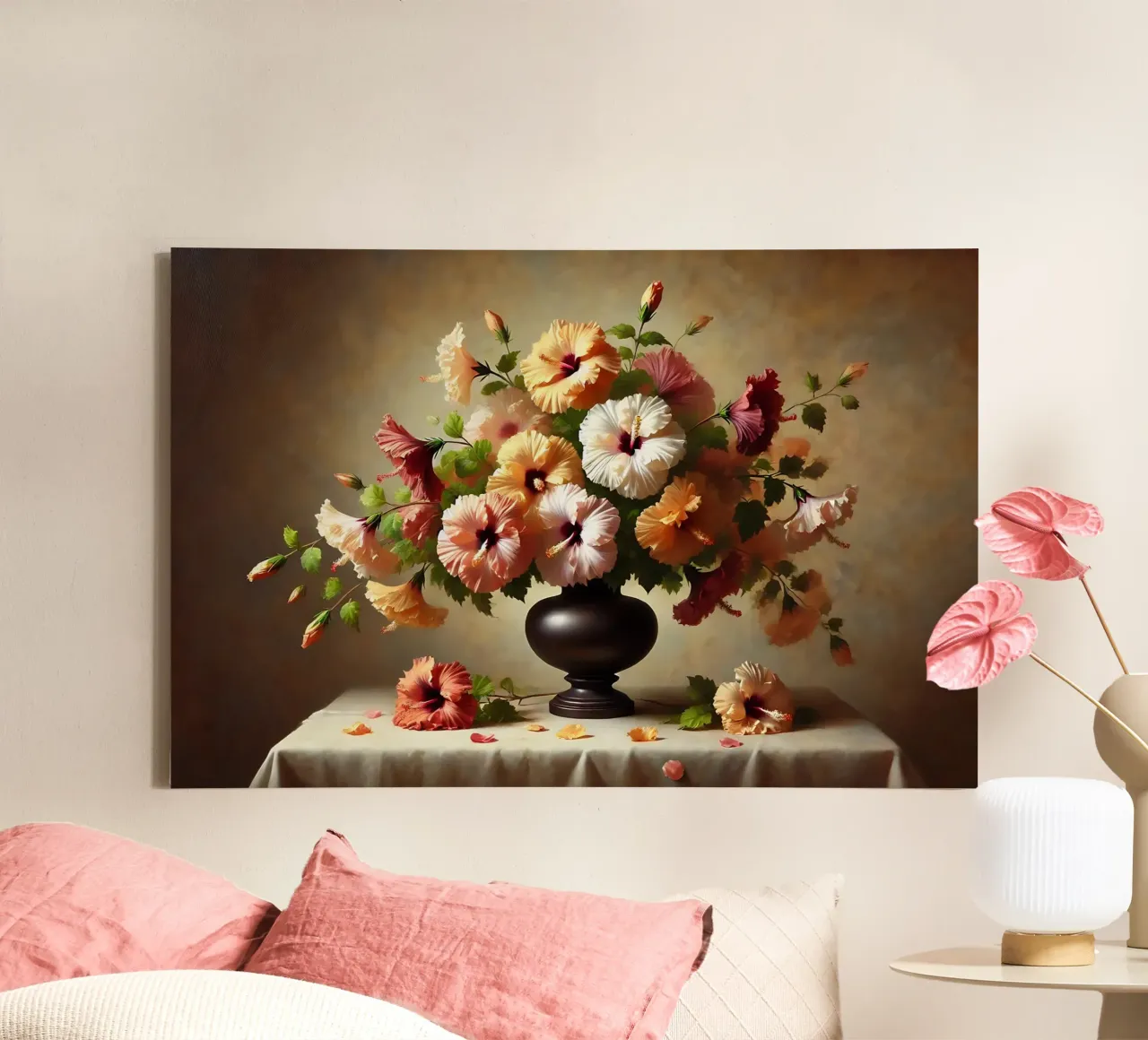 Bouquet di ibisco vittoriano tela con Cornice a cassetta da VintageBotanics