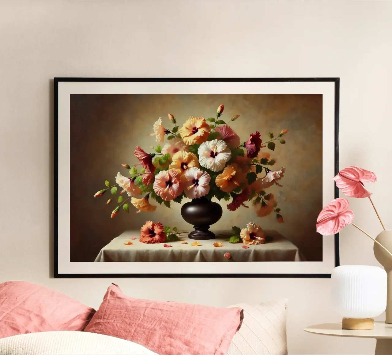 Bouquet di ibisco vittoriano poster con telaio in alluminio da VintageBotanics