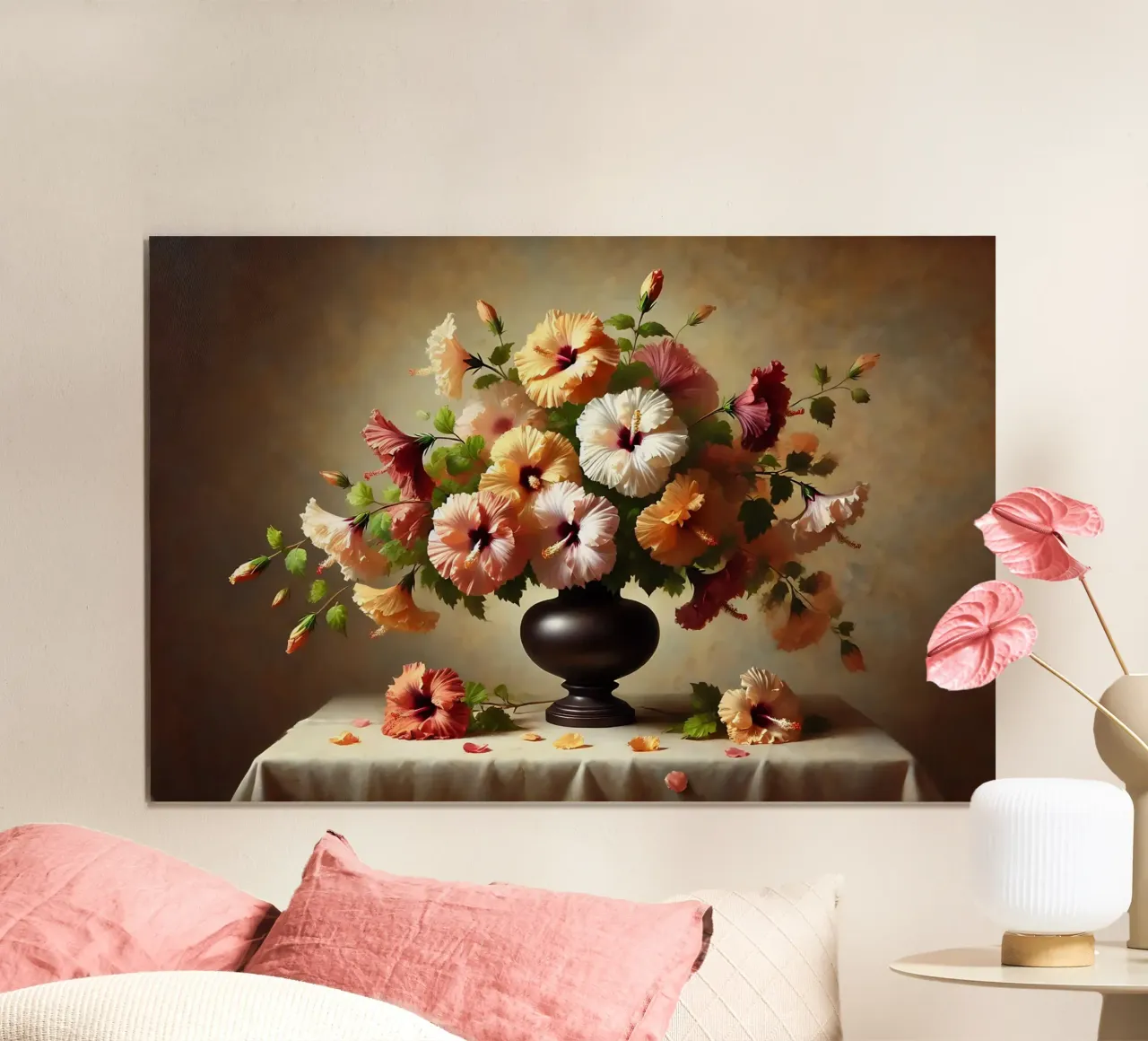 Bouquet di ibisco vittoriano poster con telaio in alluminio da VintageBotanics