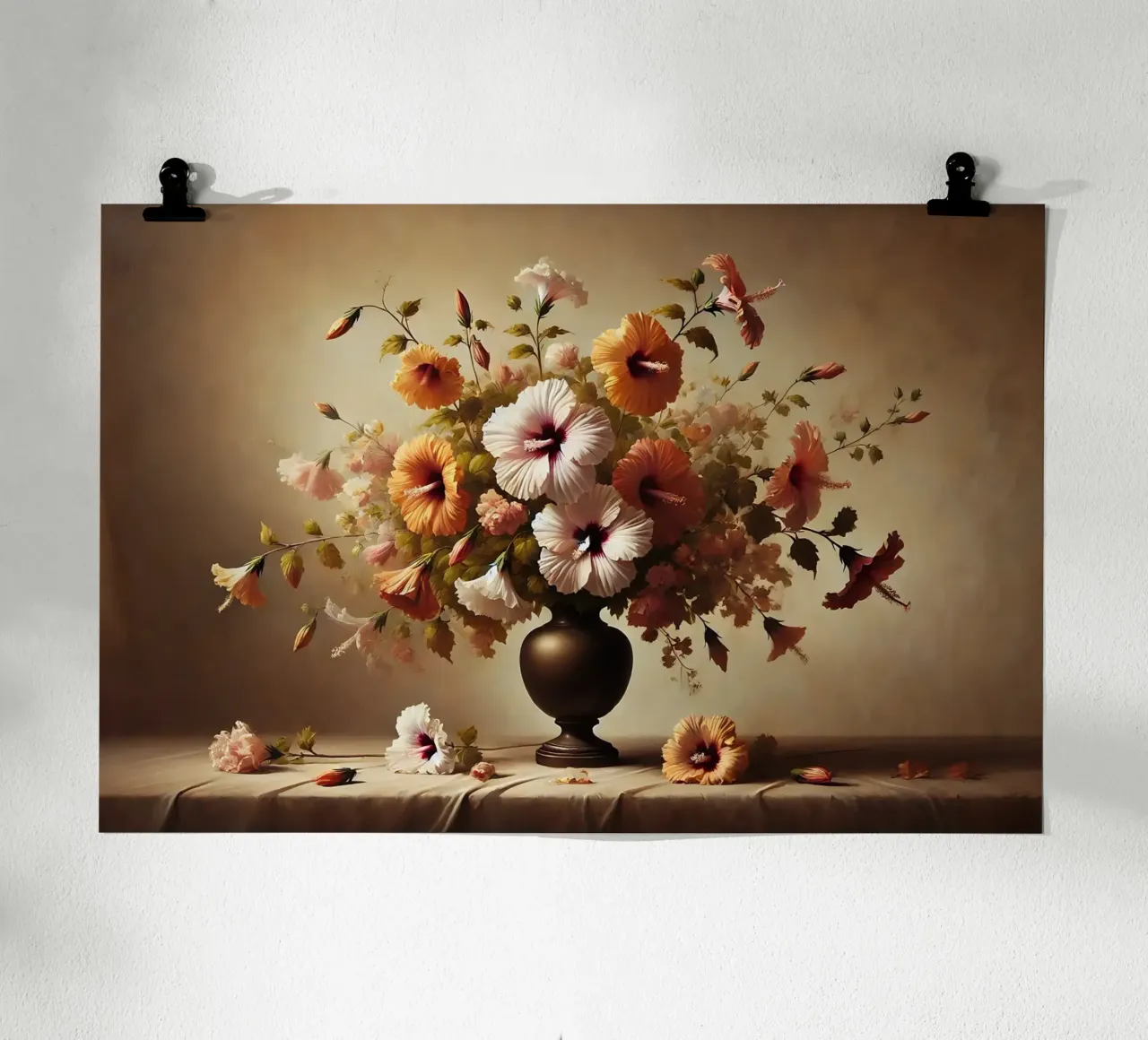 Bouquet di ibisco vittoriano poster con telaio in alluminio da VintageBotanics