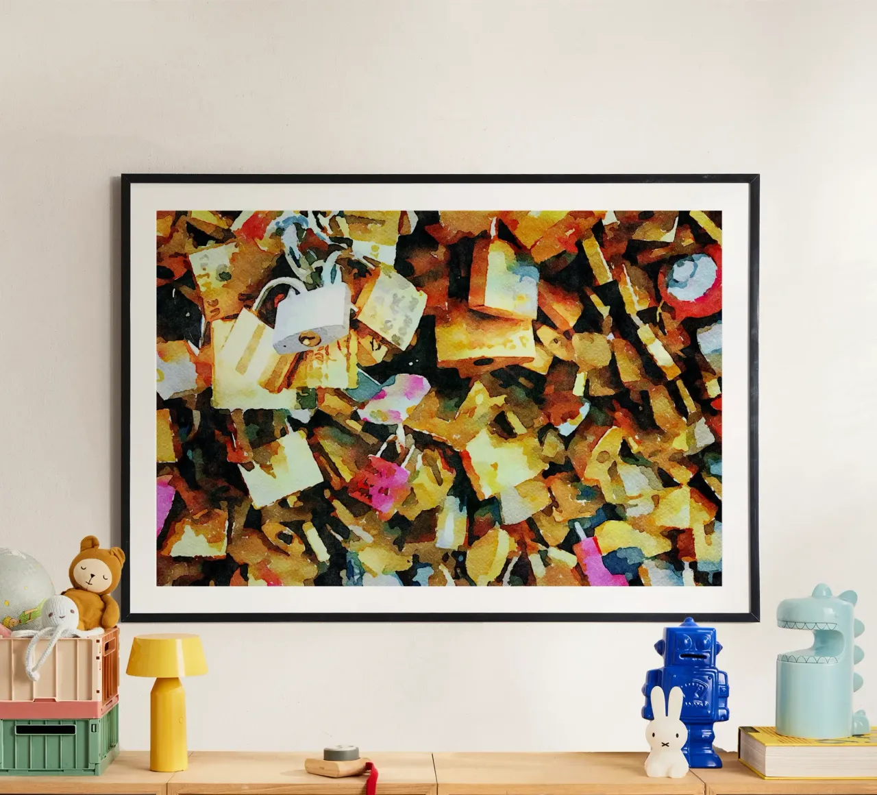 Amore a Parigi poster con telaio in legno da Massimo Frascogna